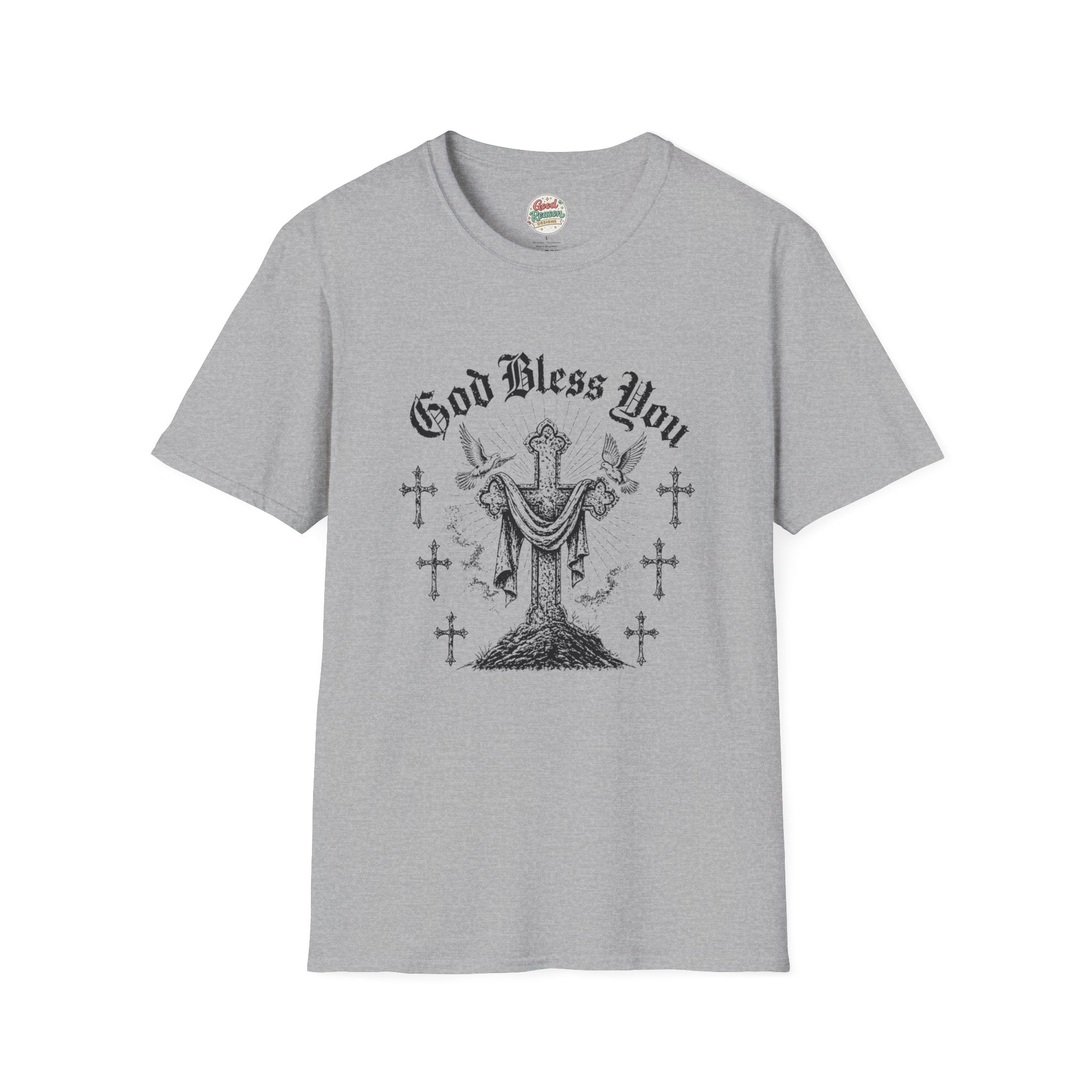 God Bless You Prayer T-Shirt — Religious Praying Hands Tee with Crosses