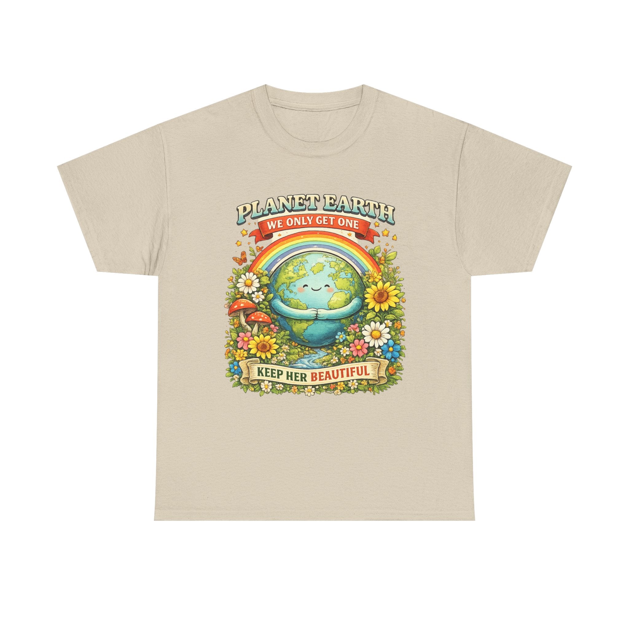 Earth Love T-Shirt - "Planet Earth We Only Get One" Retro Floral Eco Tee