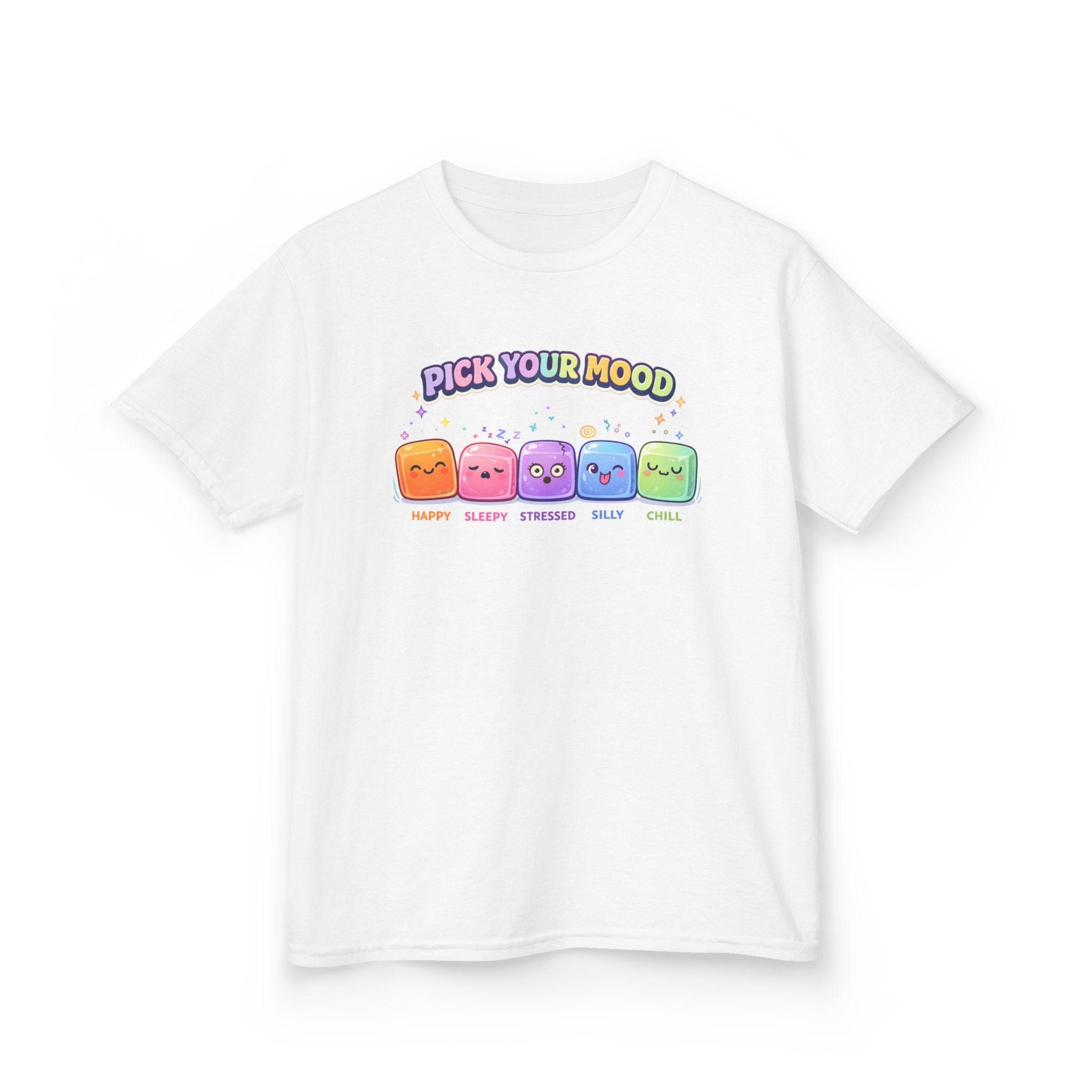 Kids Tee - "Pick Your Mood" Cute Rainbow Mood Blocks Graphic