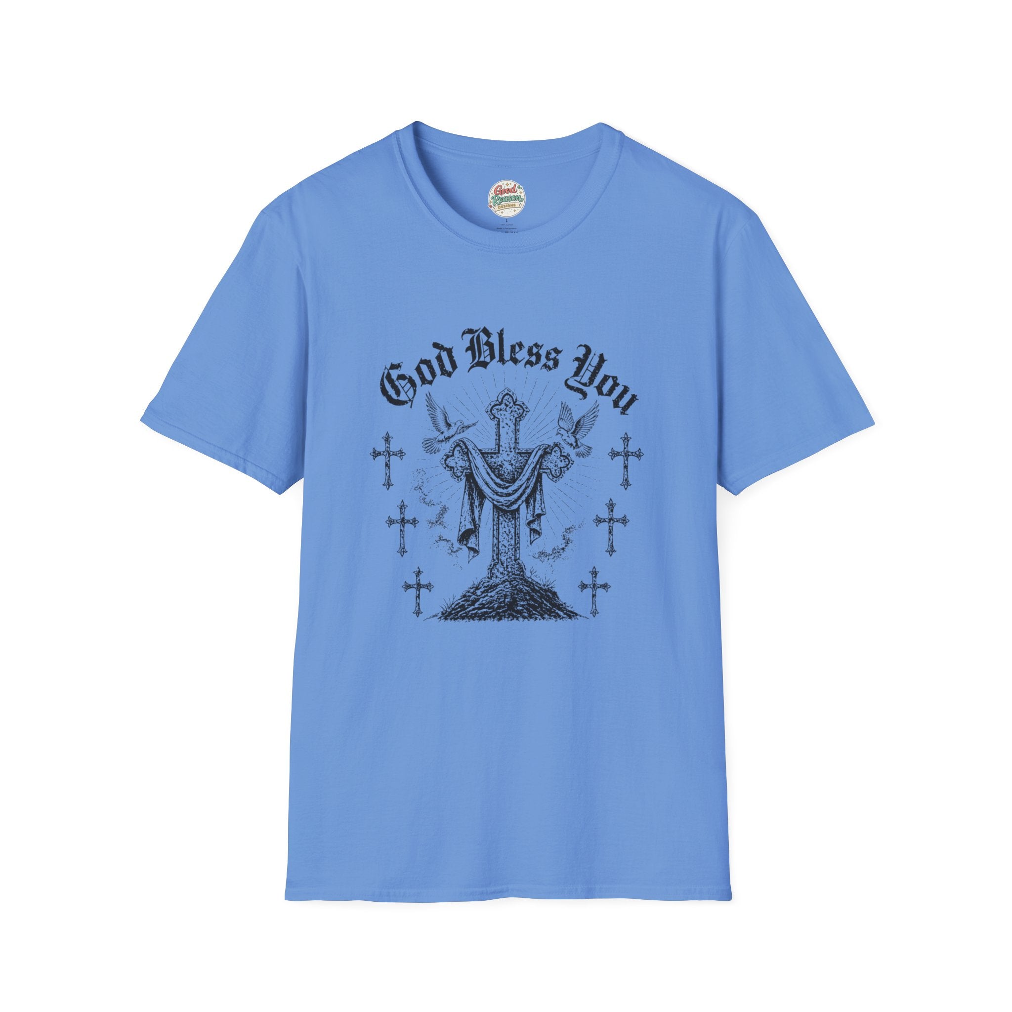 God Bless You Prayer T-Shirt — Religious Praying Hands Tee with Crosses