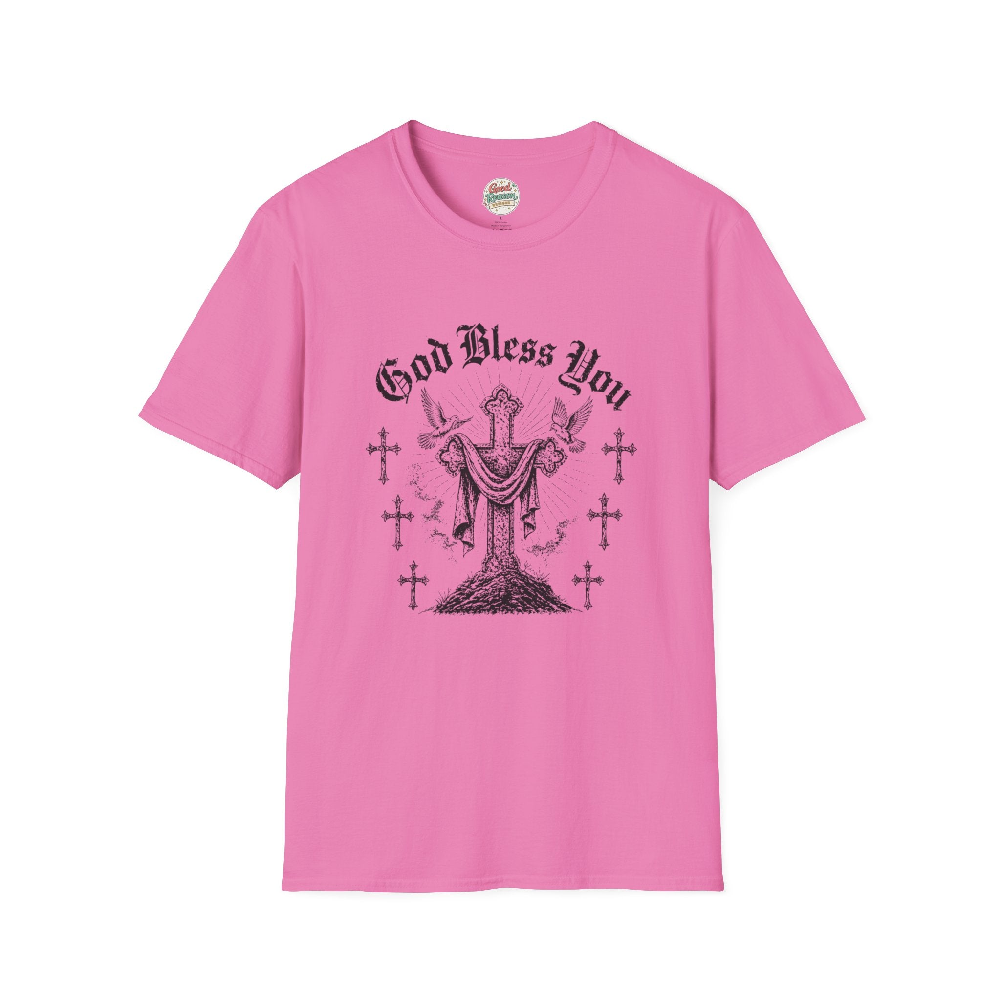 God Bless You Prayer T-Shirt — Religious Praying Hands Tee with Crosses