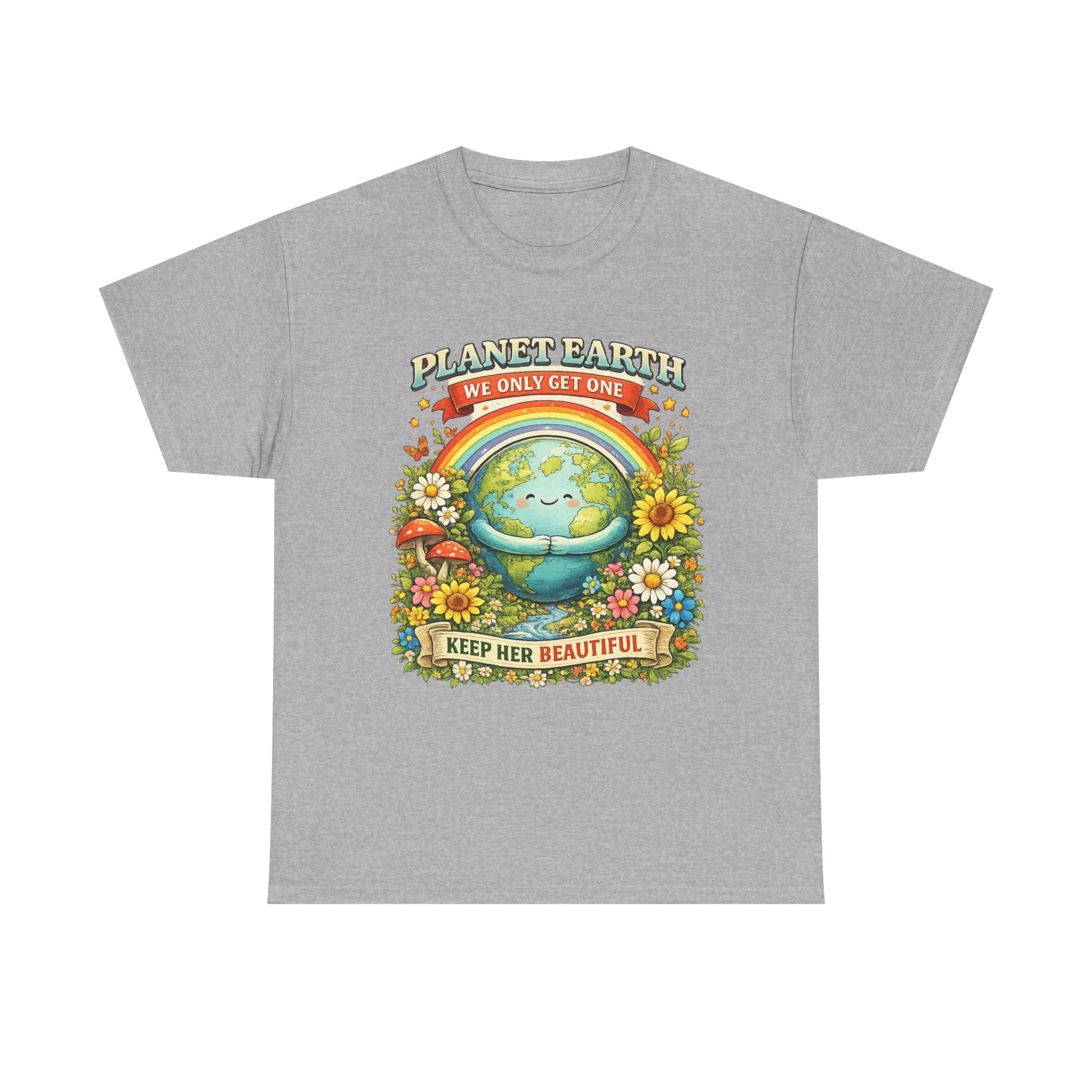 Earth Love T-Shirt - "Planet Earth We Only Get One" Retro Floral Eco Tee