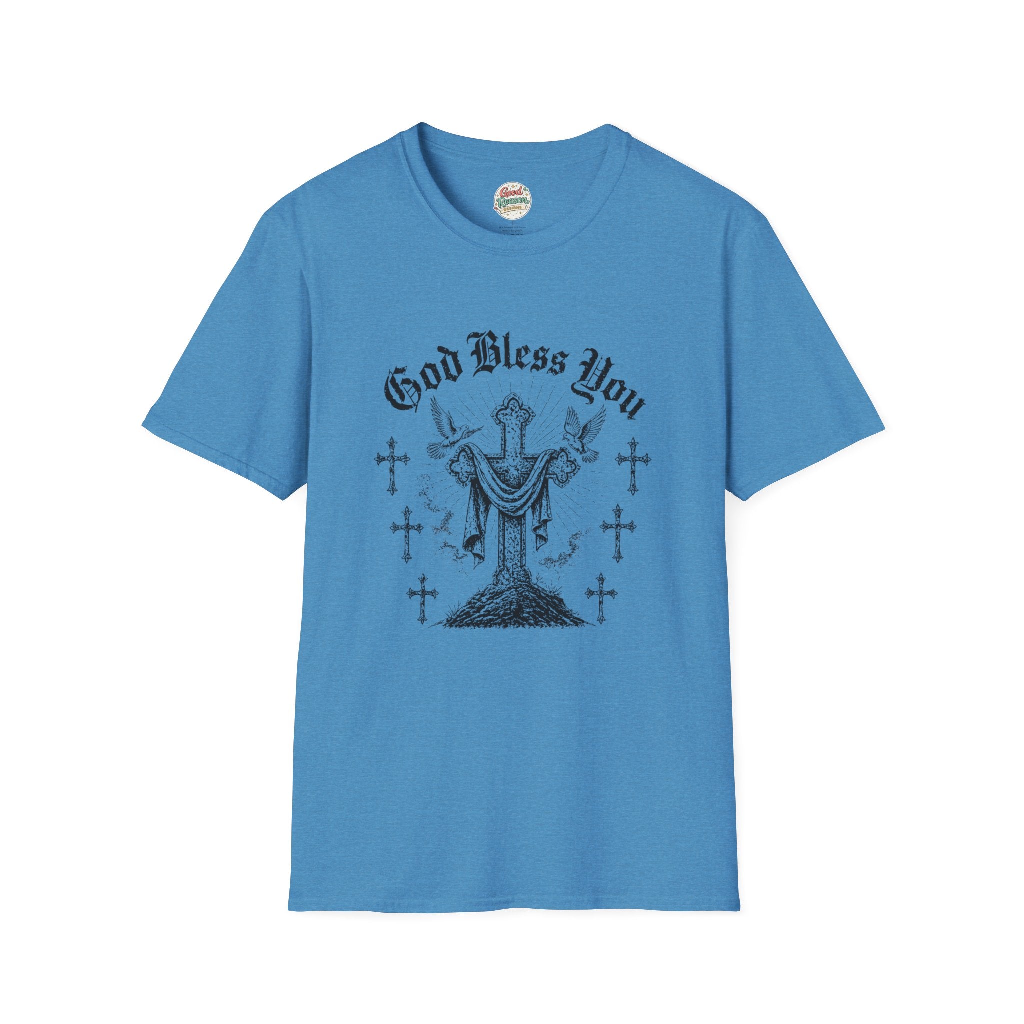 God Bless You Prayer T-Shirt — Religious Praying Hands Tee with Crosses