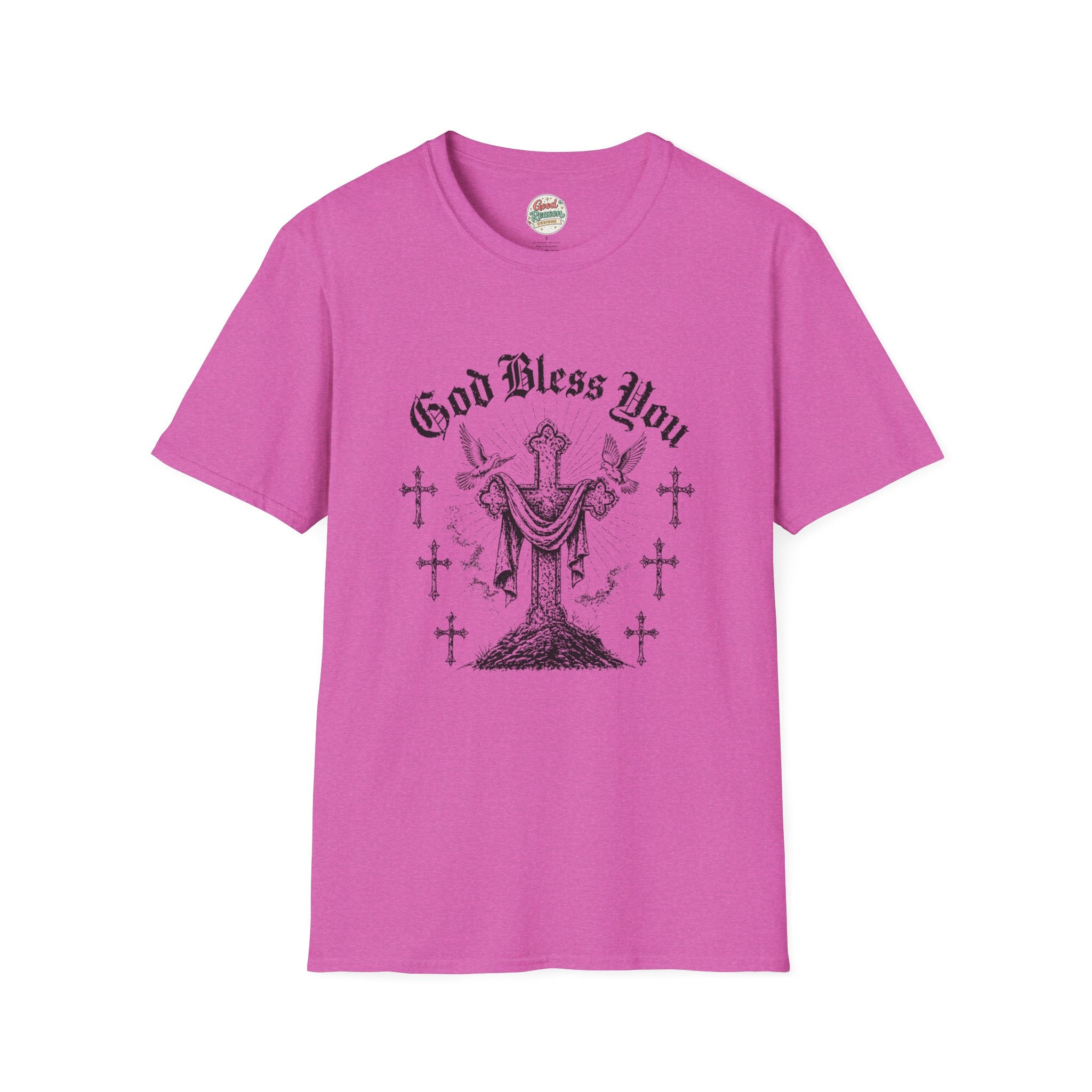 God Bless You Prayer T-Shirt — Religious Praying Hands Tee with Crosses