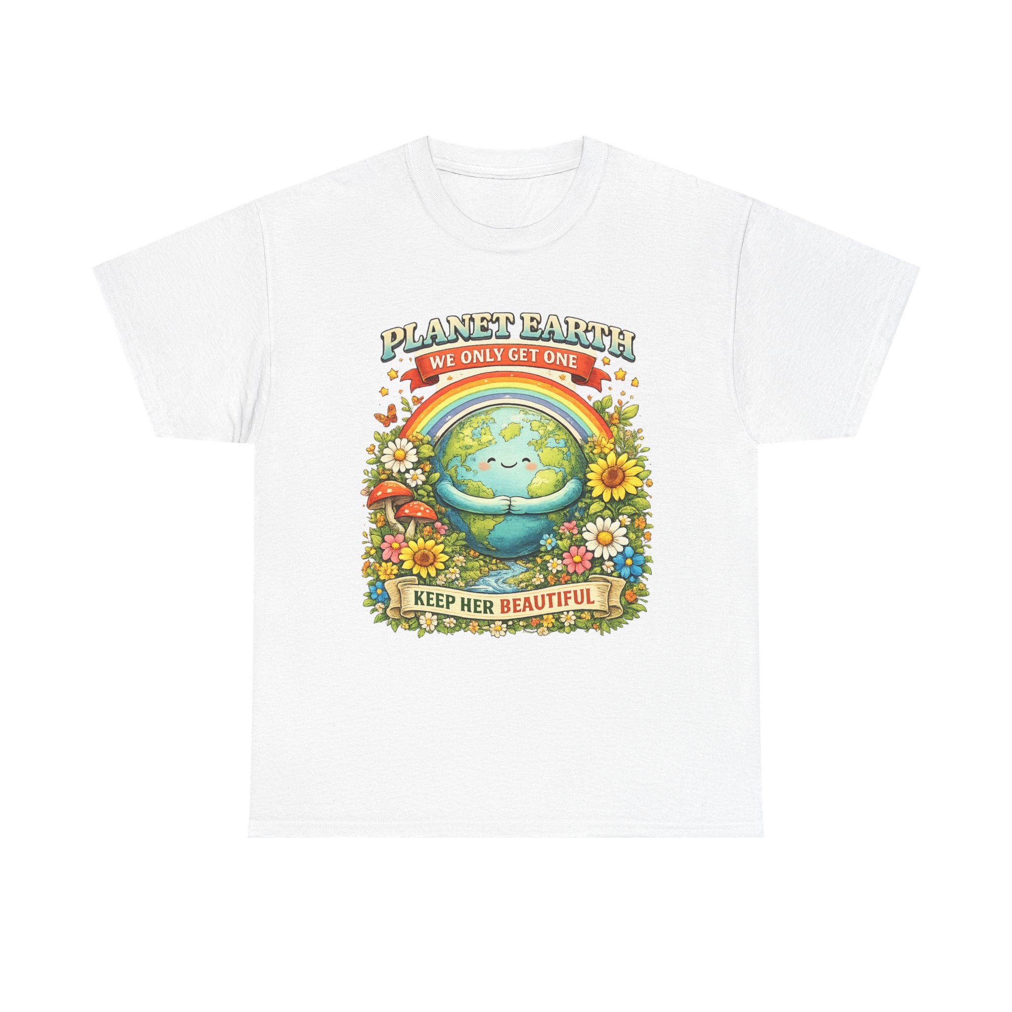 Earth Love T-Shirt - "Planet Earth We Only Get One" Retro Floral Eco Tee
