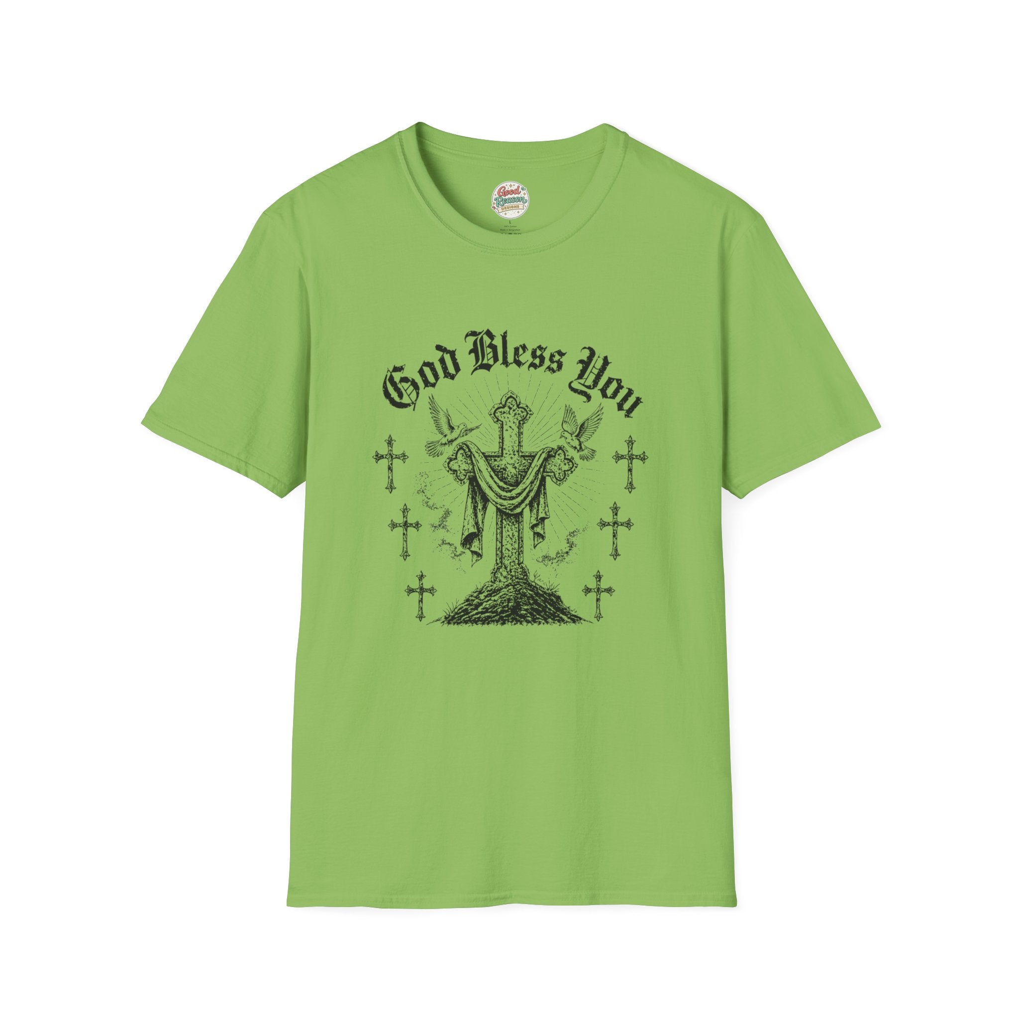 God Bless You Prayer T-Shirt — Religious Praying Hands Tee with Crosses