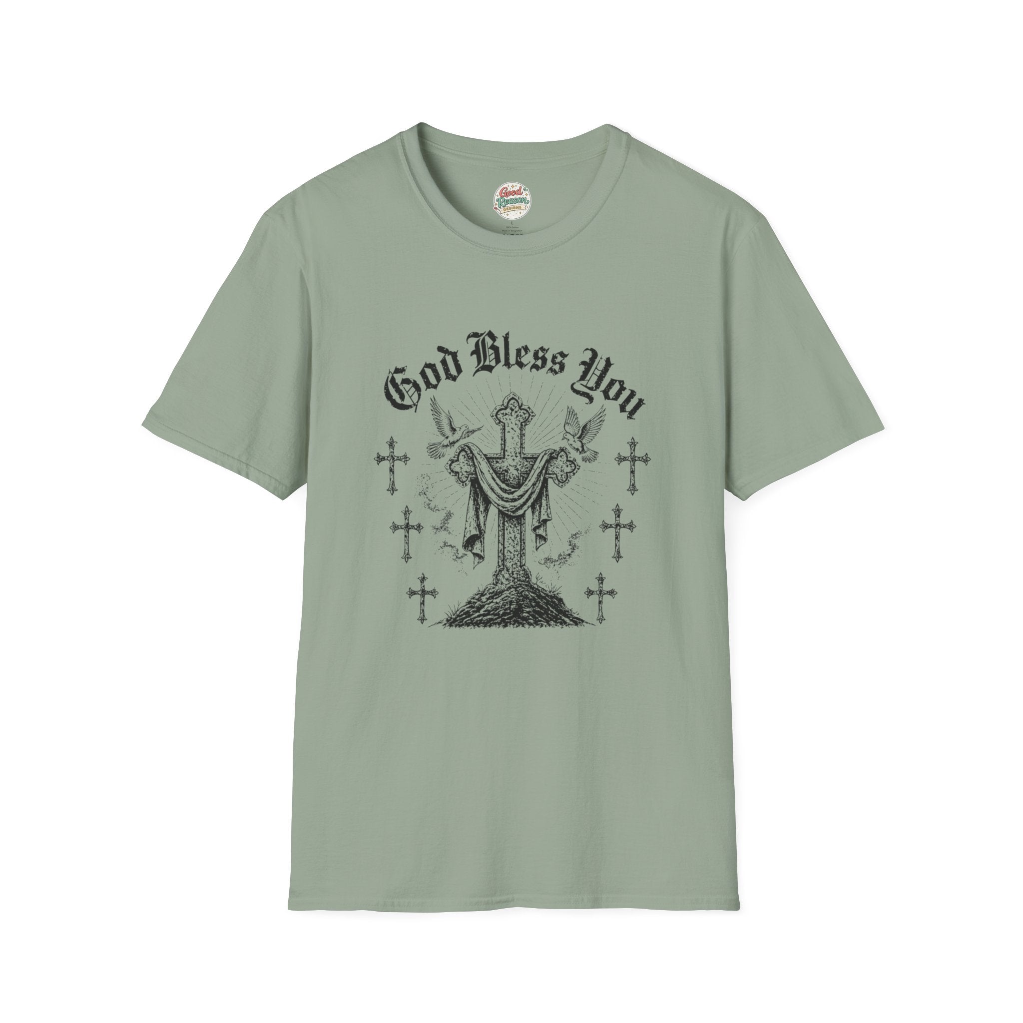 God Bless You Prayer T-Shirt — Religious Praying Hands Tee with Crosses