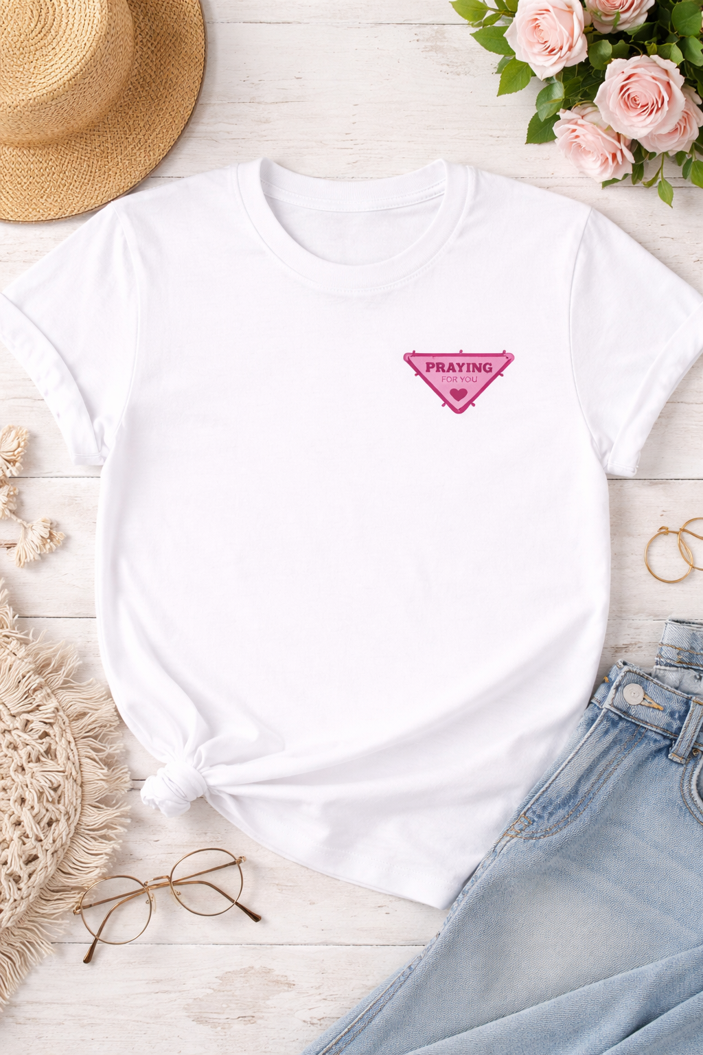 Praying For You Heart Pink Triangle Graphic Tee