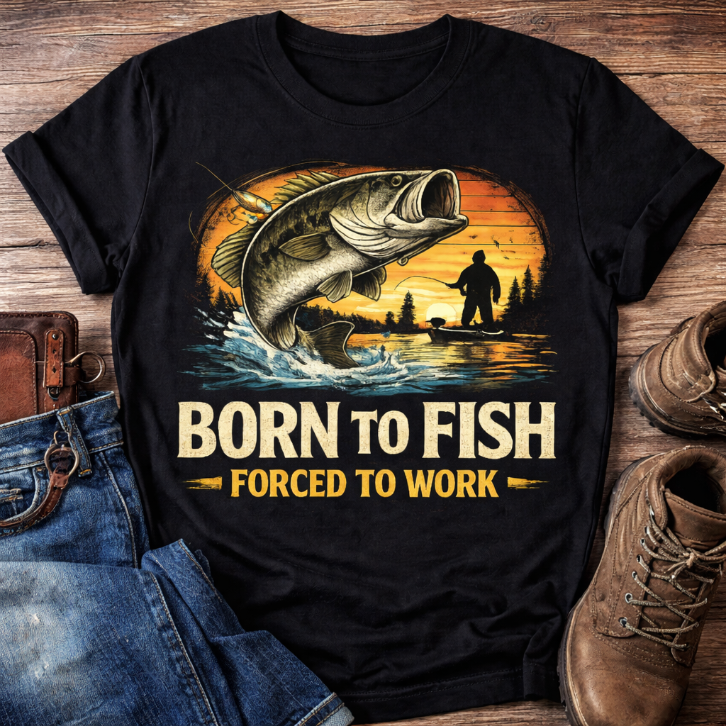 Born to Fish T-Shirt — "Born to Fish, Forced to Work" Fishing Graphic Tee