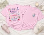 Serenity Prayer Floral Christian T-Shirt – Faith Based Back Print + Cross Chest Design