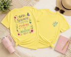 Serenity Prayer Floral Christian T-Shirt – Faith Based Back Print + Cross Chest Design