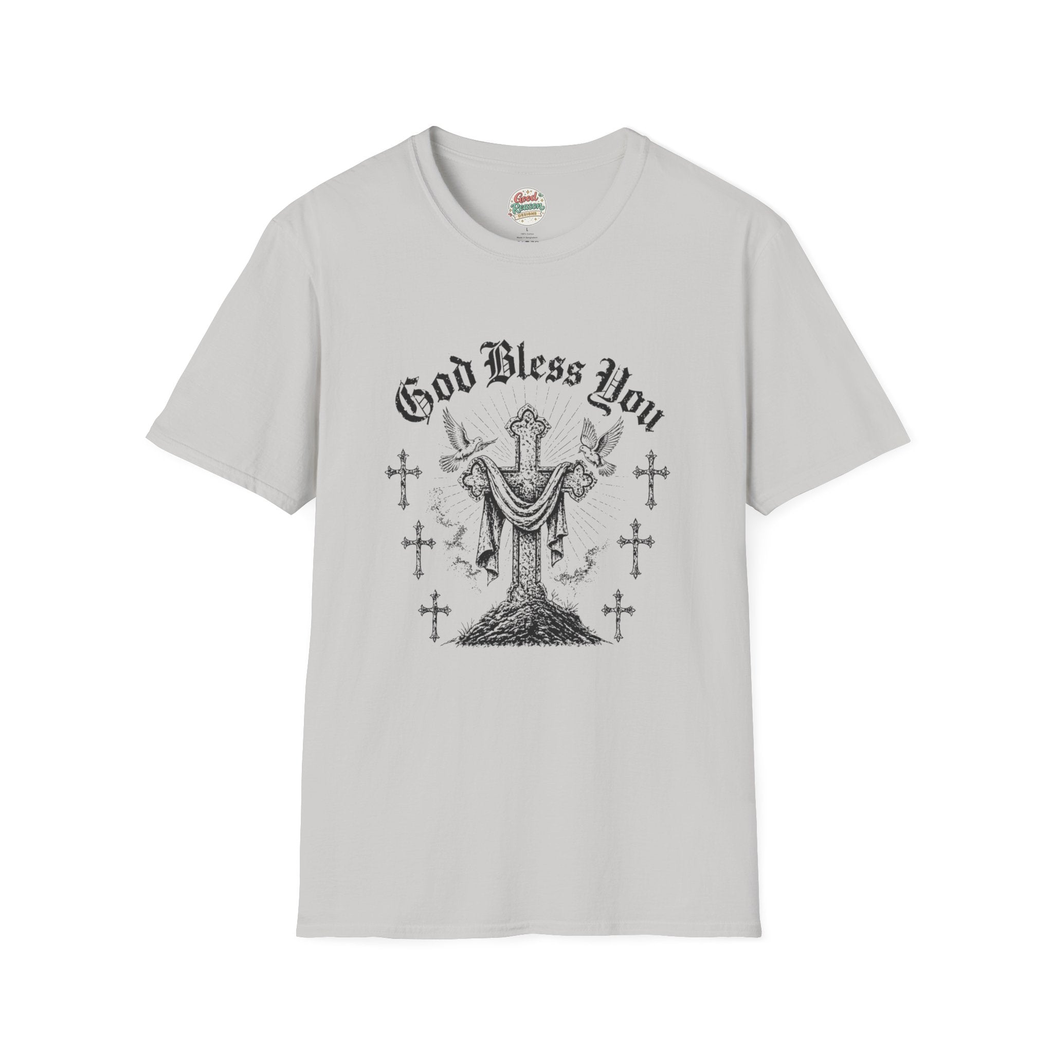 God Bless You Prayer T-Shirt — Religious Praying Hands Tee with Crosses