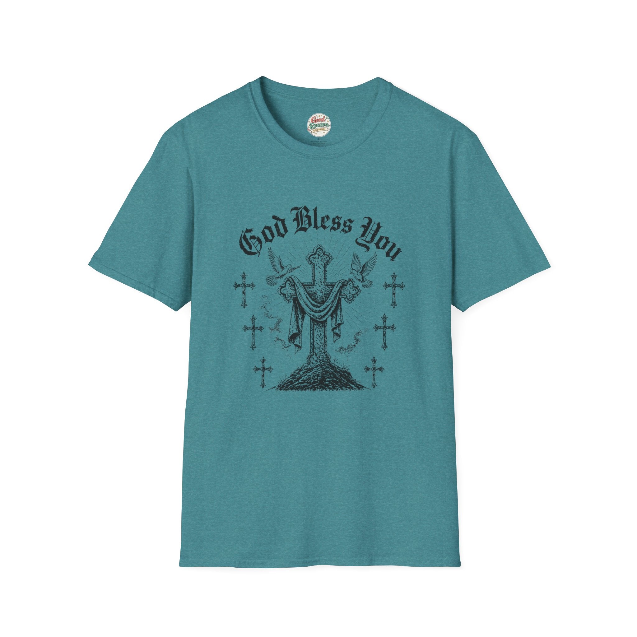 God Bless You Prayer T-Shirt — Religious Praying Hands Tee with Crosses