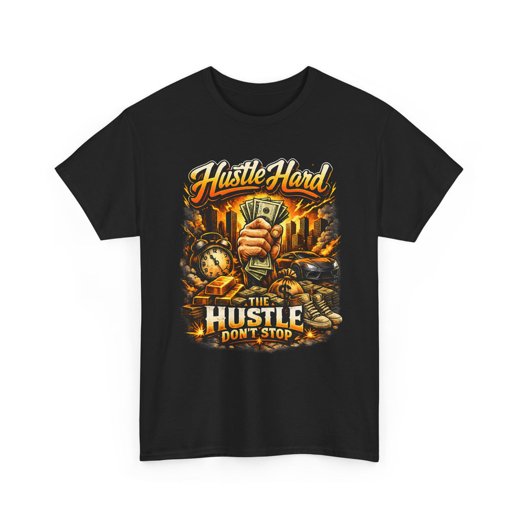 Hustle Hard Shirt, The Hustle Don’t Stop Tee, Motivational Streetwear Graphic Tee, Hustler Mindset Shirt, Urban Hip Hop Style T-Shirt