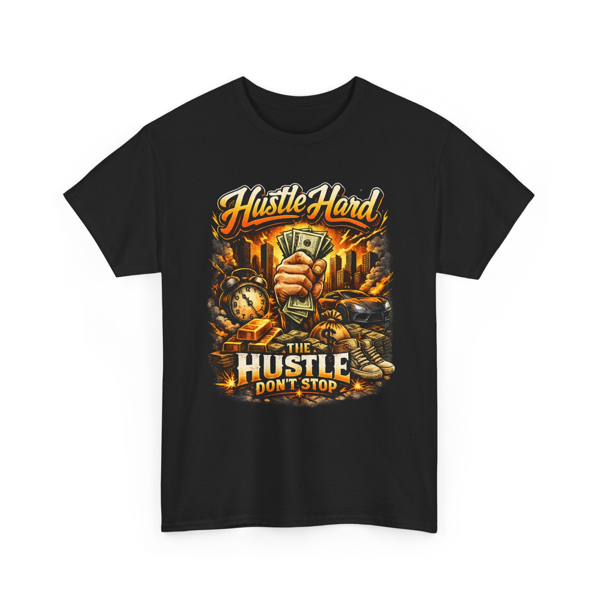 Hustle Hard Shirt, The Hustle Don’t Stop Tee, Motivational Streetwear Graphic Tee, Hustler Mindset Shirt, Urban Hip Hop Style T-Shirt