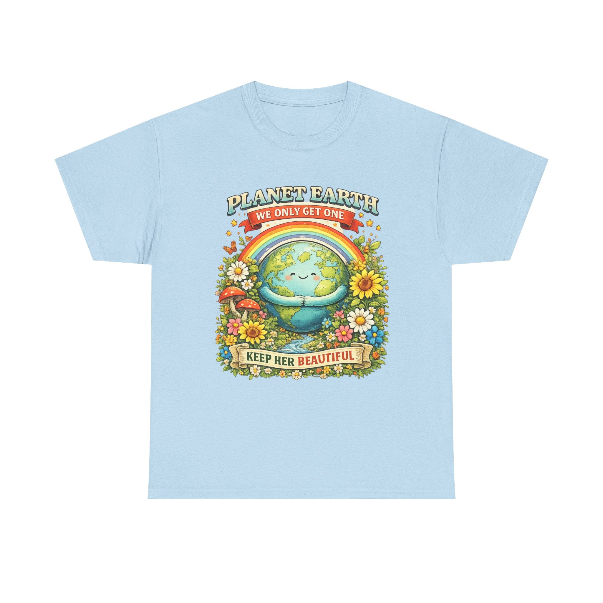 Earth Love T-Shirt - "Planet Earth We Only Get One" Retro Floral Eco Tee
