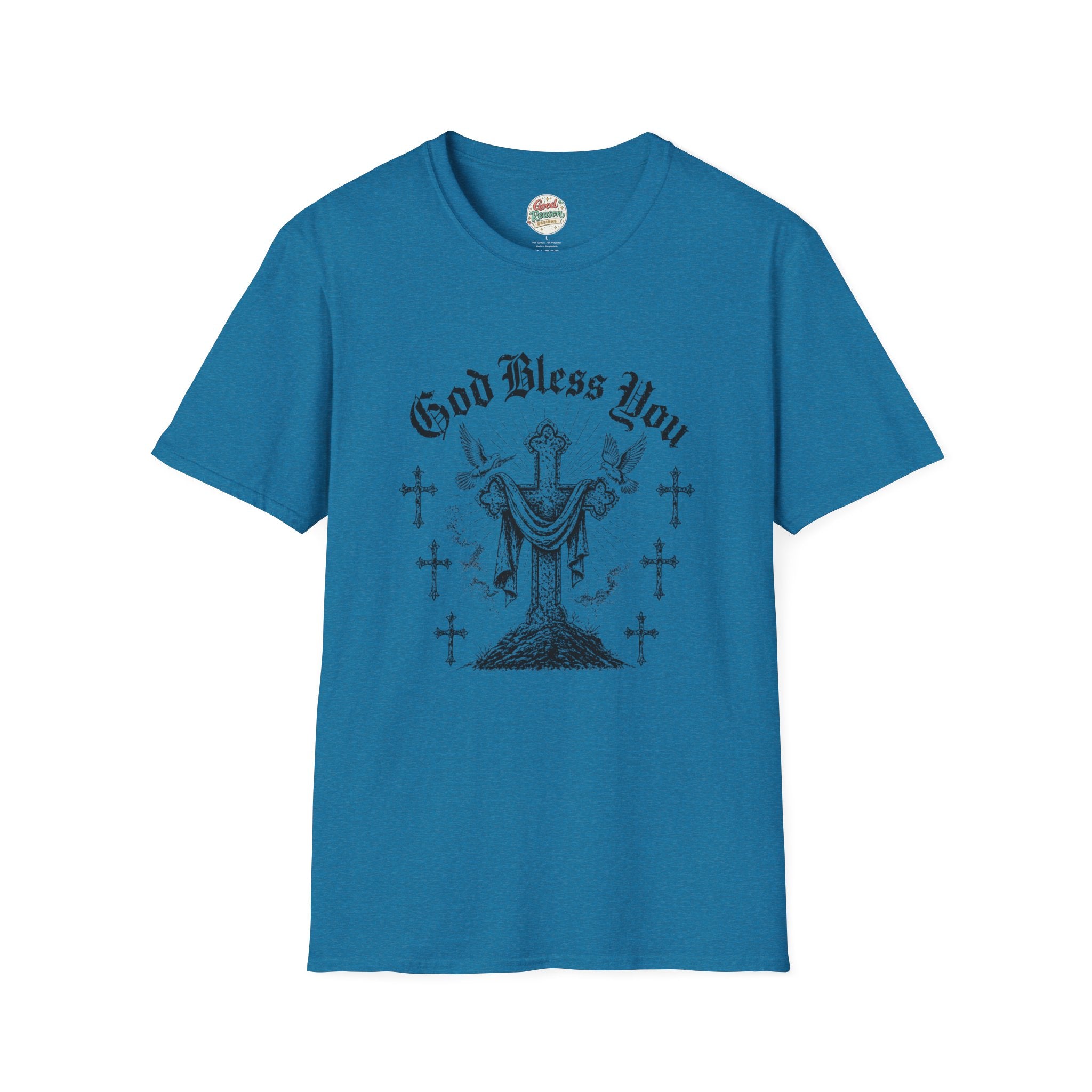 God Bless You Prayer T-Shirt — Religious Praying Hands Tee with Crosses